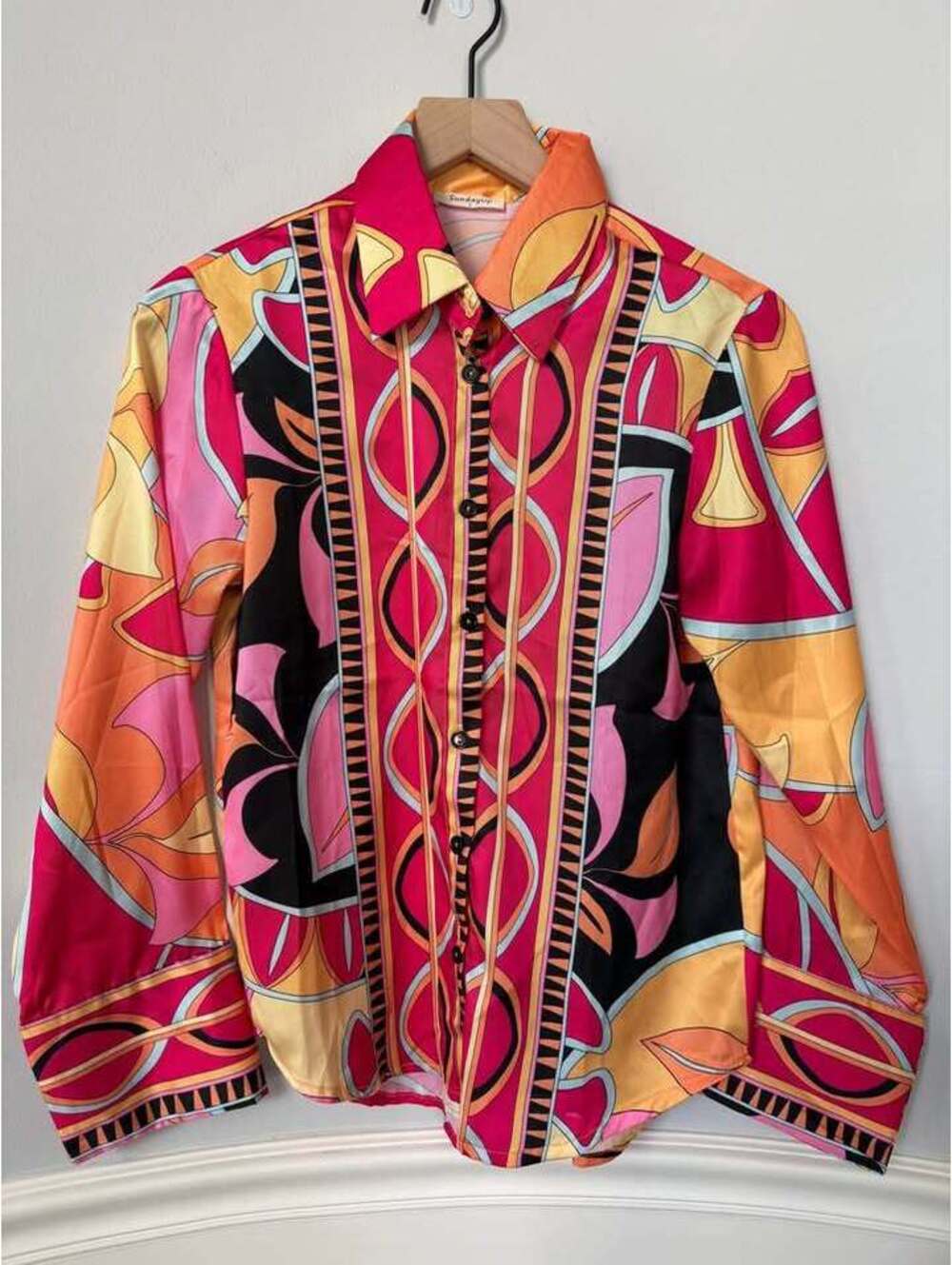 SundayUp Geometric Print Long Sleeve Button Down Shirt Size S